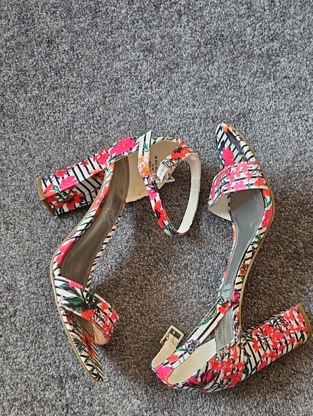 Printed Ankle Strap Heels in Red & Black